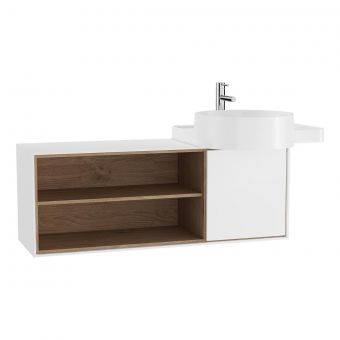 VitrA Voyage Right-Hand 1000mm Basin Unit With Shelf in Matte White & Natural Oak