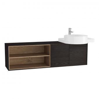 VitrA Voyage Right-Hand 1300mm Basin Unit With Shelf in Flamed Grey & Natural Oak