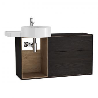 VitrA Voyage Left-Hand 1000mm Basin Unit with Exposed Area in Flamed Grey & Natural Oak