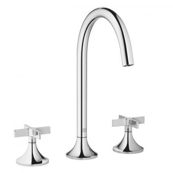 Dornbracht VAIA 3 Hole Basin Mixer with Crosshead Handles and Pop Up Waste in Polished Chrome - 20713809-00