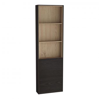 VitrA Voyage Left-Hand Tall Shelf Unit with Door in Flamed Grey & Natural Oak