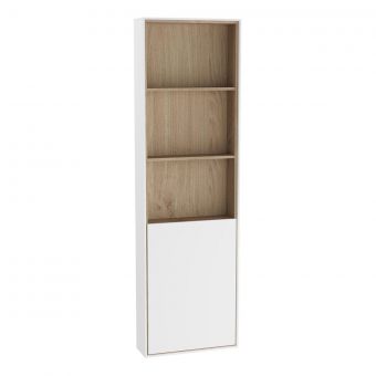 VitrA Voyage Right-Hand Tall Shelf Unit with Door in Matte White & Natural Oak
