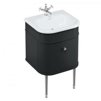 Burlington Chalfont 550mm Unit with Drawer and Roll-Top Basin in Matt-Black and Chrome - CH55MB