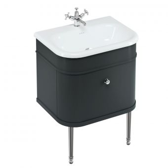 Burlington Chalfont 650mm Unit with Drawer and Roll-Top Basin in Matt-Black and Chrome - CH65MB