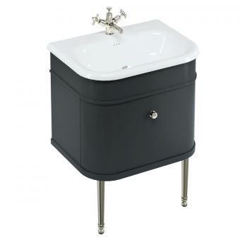 Burlington Chalfont 650mm Unit with Drawer and Roll-Top Basin in Matt-Black and Nickel - CH65MB