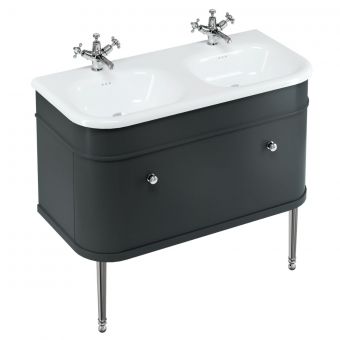 Burlington Chalfont 1000mm Unit with Drawer and Double Roll-Top Basin in Matt-Black and Chrome - CH100MB