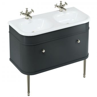 Burlington Chalfont 1000mm Unit with Drawer and Double Roll-Top Basin in Matt-Black and Nickel - CH100MB