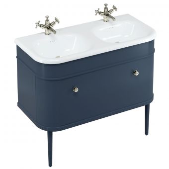 Burlington Chalfont 1000mm Basin with Drawer Unit and Legs in Blue and Nickel Handles - CH100B