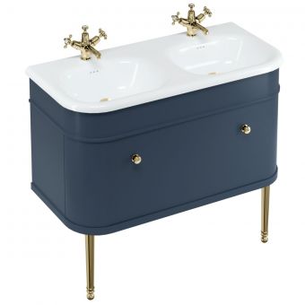 Burlington Chalfont 1000mm Unit with Drawer and Double Roll-Top Basin in Blue and Gold - CH100B