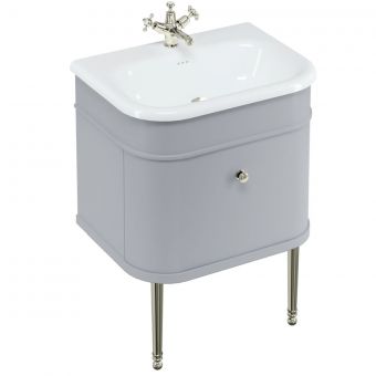 Burlington Chalfont 650mm Unit with Drawer and Roll-Top Basin in Classic Grey and Nickel - CH65G