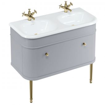 Burlington Chalfont 1000mm Unit with Drawer and Double Roll-Top Basin in Classic Grey and Gold - CH100G