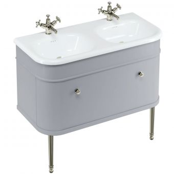 Burlington Chalfont 1000mm Unit with Drawer and Double Roll-Top Basin in Classic Grey and Nickel - CH100G