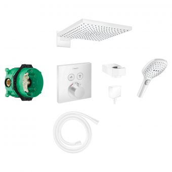 Hansgrohe Square Select Concealed Valve with Raindance 300 mm Overhead and Select Hand Shower in Matt White