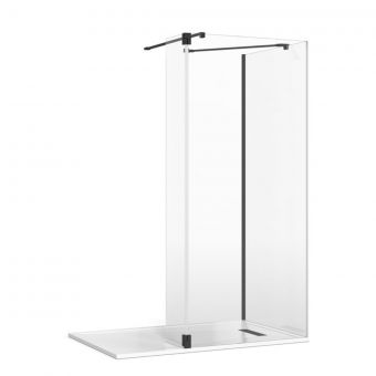 Crosswater Gallery 8 Glass Corner Shower Enclosure with Hinged Deflector and Wall/Angled Support in Matt Black