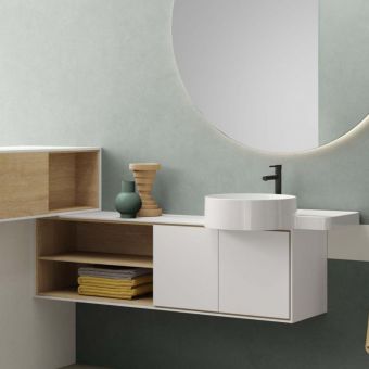 VitrA Voyage Right-Hand 1300mm Basin Unit with Shelf in Matte White & Natural Oak