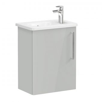 VitrA Root Flat Compact Washbasin Unit with Left-Hand Hinges in High Gloss Pearl Grey (45cm)