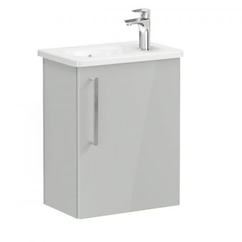 VitrA Root Flat Compact Washbasin Unit with Right-Hand Hinges in High Gloss Pearl Grey (45cm)