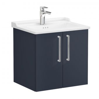 VitrA Root Flat Washbasin Unit With Doors in Matt Dark Blue (60cm)