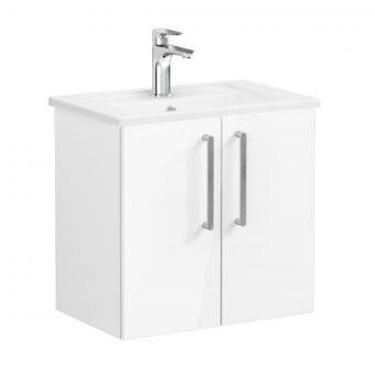 VitrA Root Flat Compact Washbasin Unit with Doors in High Gloss White (60cm)