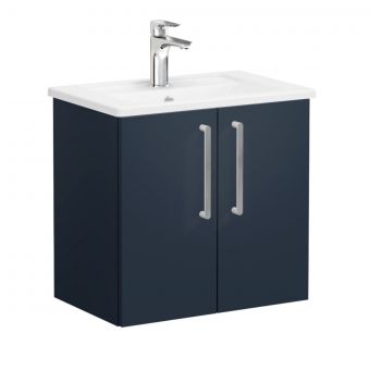 VitrA Root Flat Compact Washbasin Unit with Doors in Matt Dark Blue (60cm)