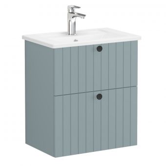 VitrA Root Groove Compact Washbasin Unit with 2 Drawers in Matt Fjord Green (60cm)