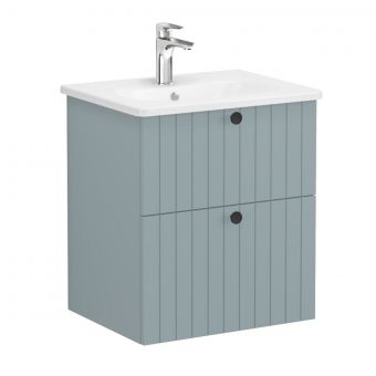 VitrA Root Groove Washbasin Unit with 2 Drawers in Matt Fjord Green (60cm)
