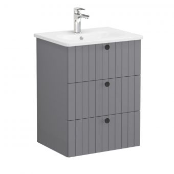 VitrA Root Groove Washbasin Unit with 3 Drawers in Matt Grey (60cm)