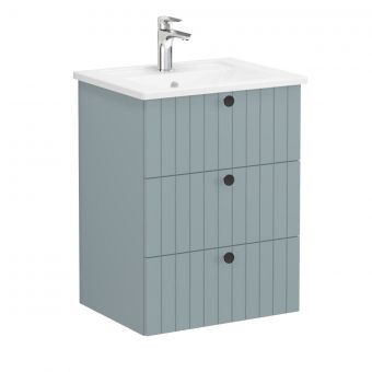 VitrA Root Groove Washbasin Unit with 3 Drawers in Matt Fjord Green (60cm)