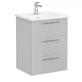 VitrA Root Flat Washbasin Unit with 3 Drawers in High Gloss Pearl Grey (60cm)