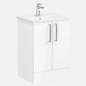 VitrA Root Flat Floor-Standing Washbasin Unit with Doors in High Gloss White (60cm)