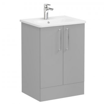 VitrA Root Flat Floor-Standing Washbasin Unit With Doors in Matt Rock Grey (60cm)
