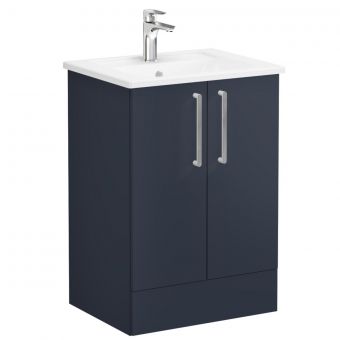 VitrA Root Flat Floor-Standing Washbasin Unit With Doors in Matt Dark Blue (60cm)