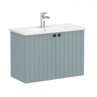 VitrA Root Groove Compact Washbasin Unit with Doors in Matt Fjord Green (80cm)