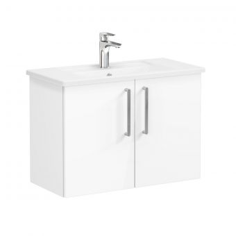 VitrA Root Flat Compact Washbasin Unit With Doors in High Gloss White (80cm)