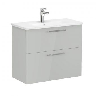 VitrA Root Flat Compact Washbasin Unit with 2 Drawers in High Gloss Pearl Grey (80cm)