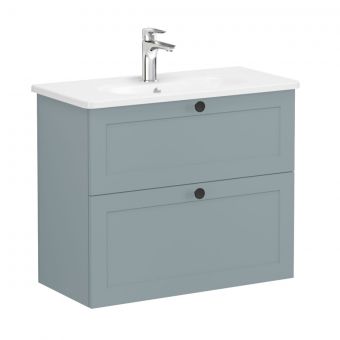 VitrA Root Classic Compact Washbasin Unit With 2 Drawers in Matt Fjord Green (80cm)