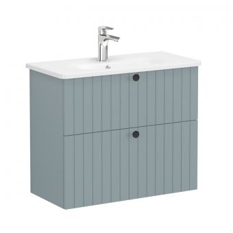 VitrA Root Groove Compact Washbasin Unit with 2 Drawers in Matt Fjord Green (80cm)