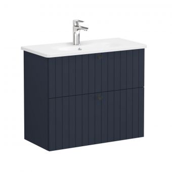 VitrA Root Groove Compact Washbasin Unit with 2 Drawers in Matt Dark Blue (80cm)