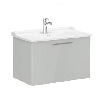 VitrA Root Flat Washbasin Unit With Drawer in High Gloss Pearl Grey (80cm)