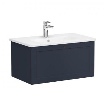 VitrA Root Classic Washbasin Unit with Drawer in Matt Dark Blue (80cm)