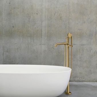 Crosswater MPRO Industrial Floor Standing Bath Shower Mixer in Unlacquered Brushed Brass - PRI416FUB