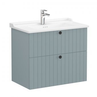 VitrA Root Groove Washbasin Unit with 2 Drawers in Matt Fjord Green (80cm)
