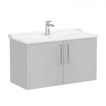 VitrA Root Flat Washbasin Unit with Doors in High Gloss Pearl Grey (100cm)