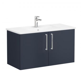 VitrA Root Flat Washbasin Unit with Doors in Matt Dark Blue (100cm)