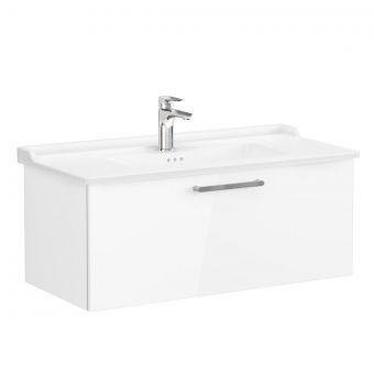 VitrA Root Flat Washbasin Unit with Drawer in High Gloss White (100cm)