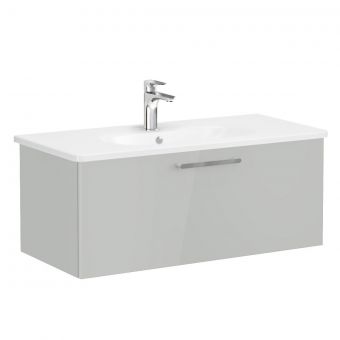 VitrA Root Flat Washbasin Unit with Drawer in High Gloss Pearl Grey (100cm)