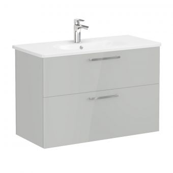 VitrA Root Flat Washbasin Unit with 2 Drawers in High Gloss Pearl Grey (100cm)