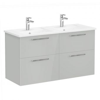 VitrA Root Flat Washbasin Unit with 4 Drawers in High Gloss Pearl Grey (120cm)