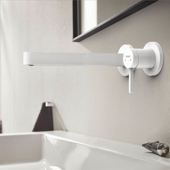 Hansgrohe Finoris Wall Mounted Single Lever Basin Mixer with 228mm Spout in Matt White - 76050700