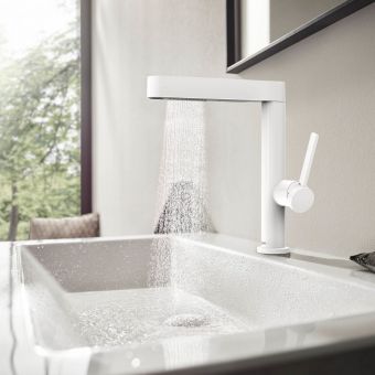 hansgrohe Finoris Basin Mixer 230 with Pull-Out Spray and Push Waste Set in Matt White - 76063700